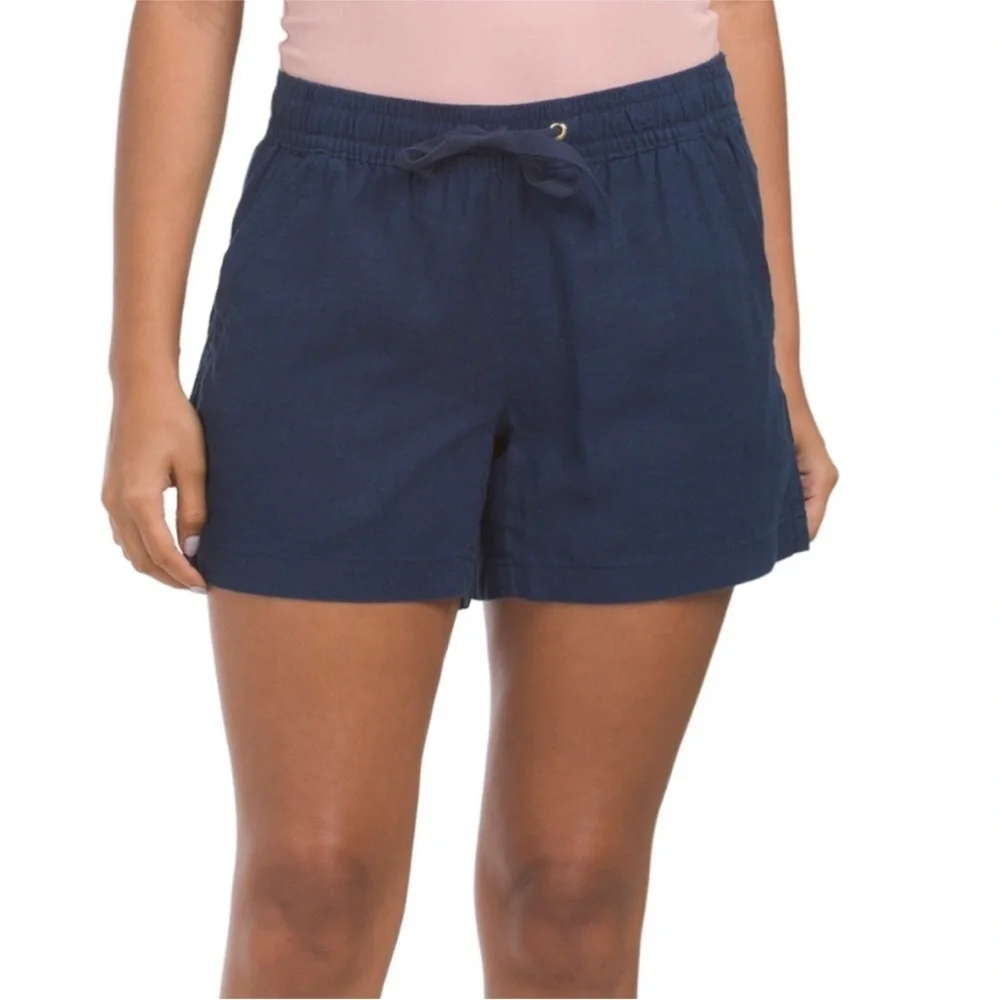 Nautica Women's Linen Blend Pull-On Navy Drawstring Casual Shorts size XL